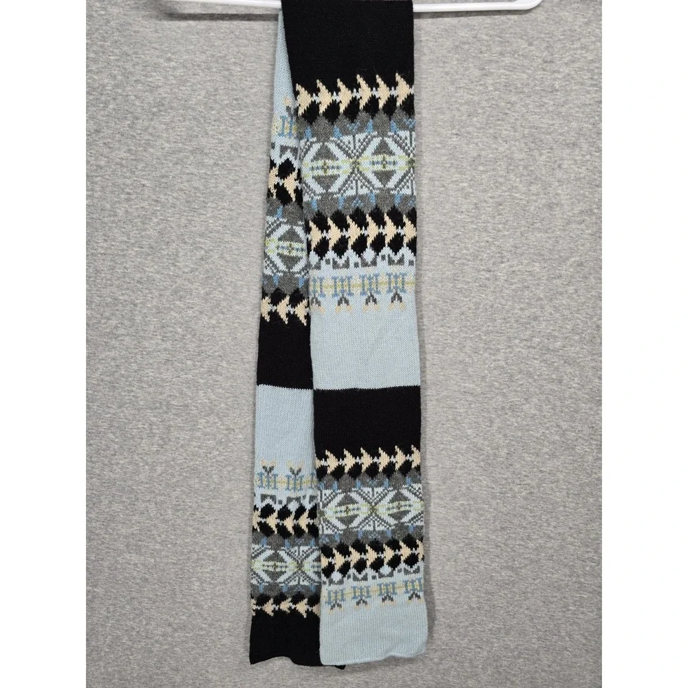 Alfani Fair Isle Geometric Knit Scarf Colorblock Black Light Blue Winter Nordic